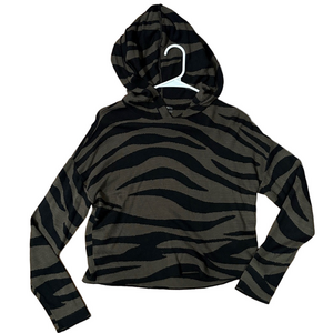Anthropologie Black Green Knit Hooded Sweater Size XS Animal Print Top